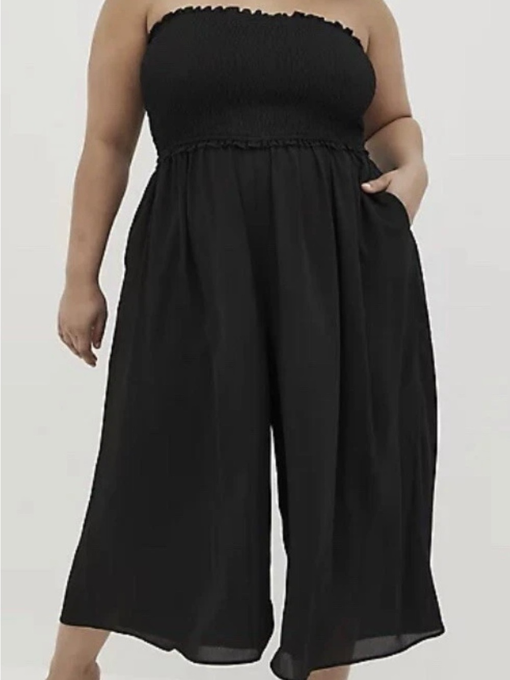 Torrid Size 5 5X Black Crepe Smocked Jumpsuit Swim Cover Up Wide Leg
